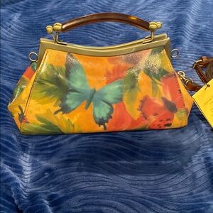 Patricia Nash Leather Floral Butterfly Print Handbag